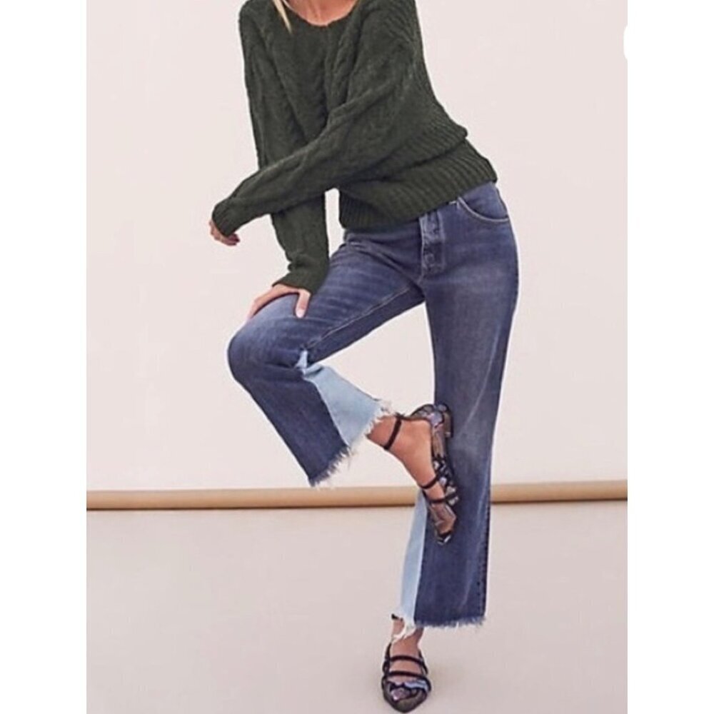Anthropologie Denim Pilcro Two Tone Raw Hem Flare Cropped Jeans in Size 28 - Picture 15 of 15